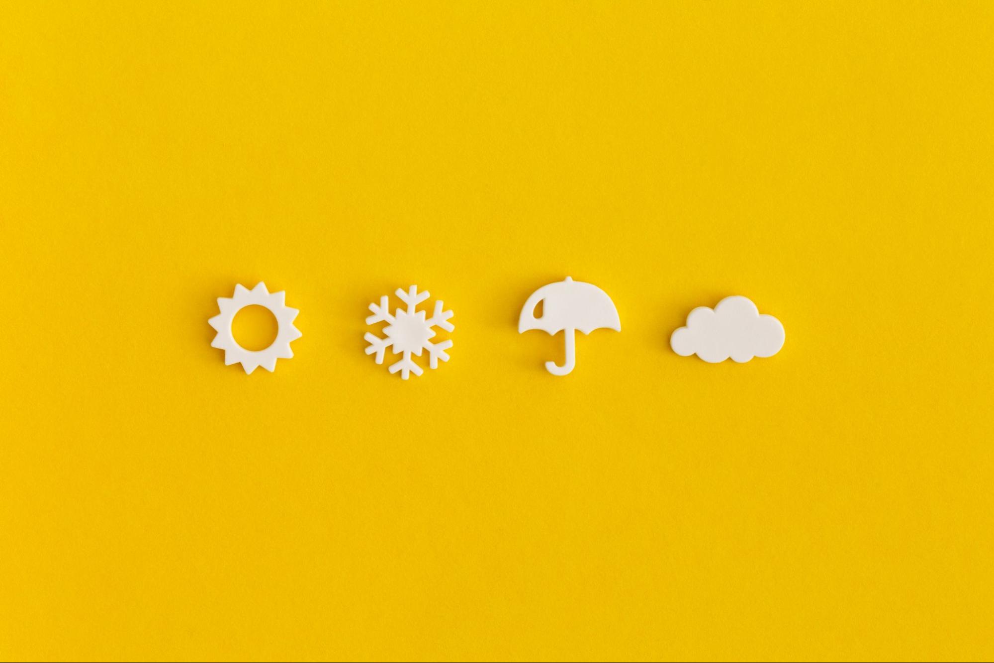 Four weather icons side-by-side. 