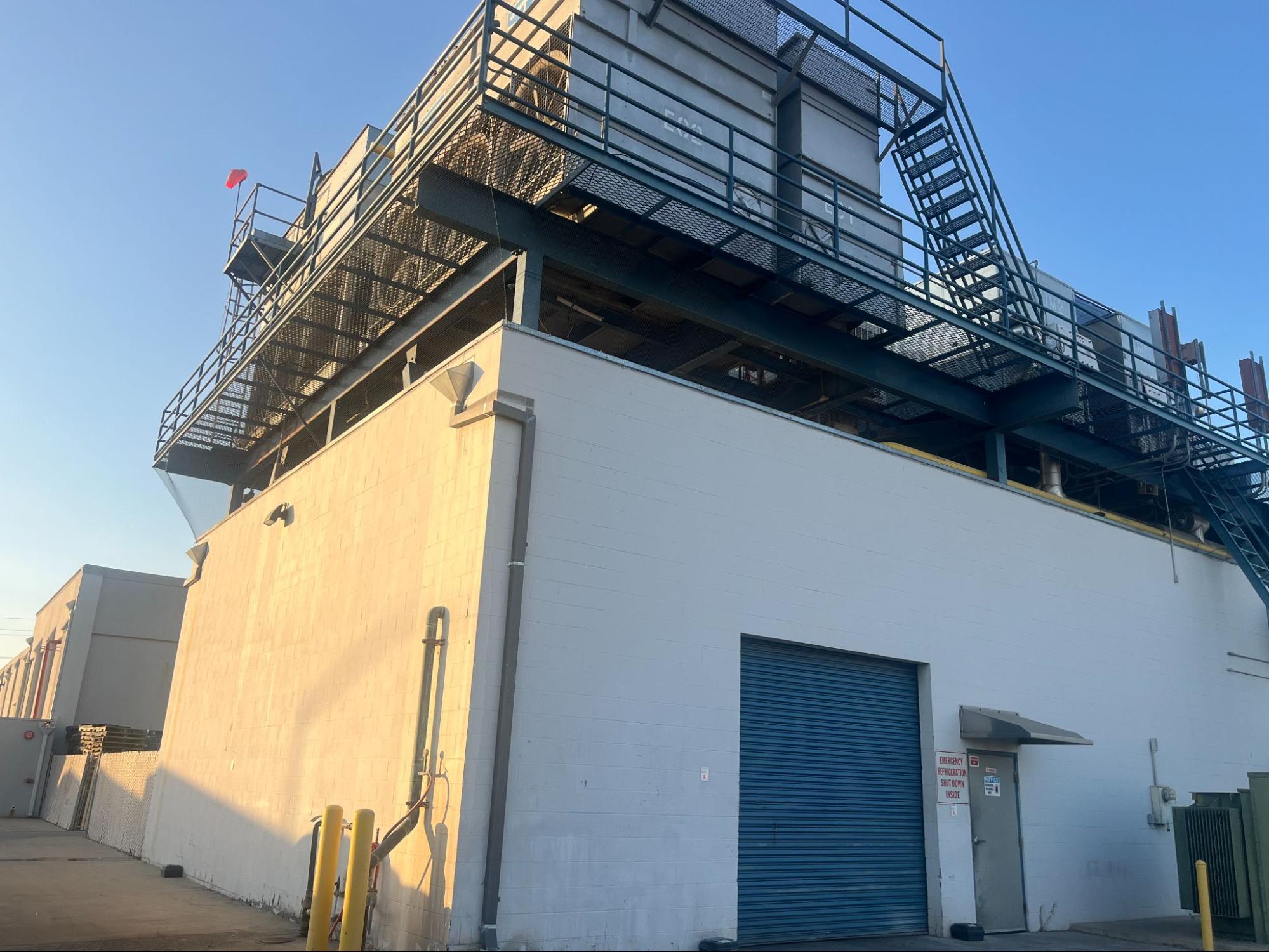 Bird netting installed at a food processing plant to deter crows